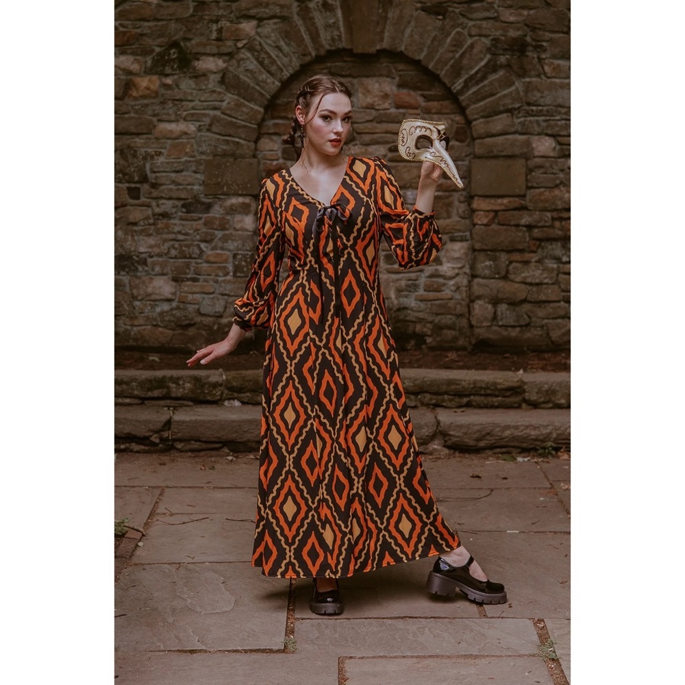 Orange and Black Geometric Maxi Dress